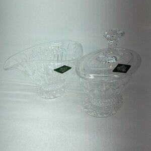 2PC Shannon Crystal OLIMPIA Creamer And Sugar Bowl w/Lid "Designs Of Ireland"